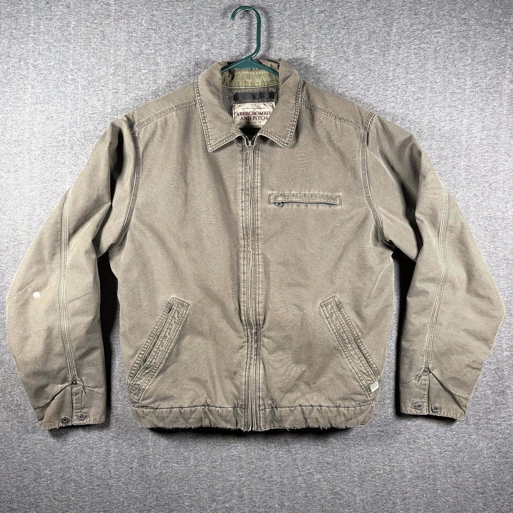 Abercrombie & Fitch Canvas Work Jacket Mens M Gray Lined Full Zip Y2K Vintage